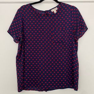 Blouse in Navy Blue with Red Hearts by Maison Jules. Size L